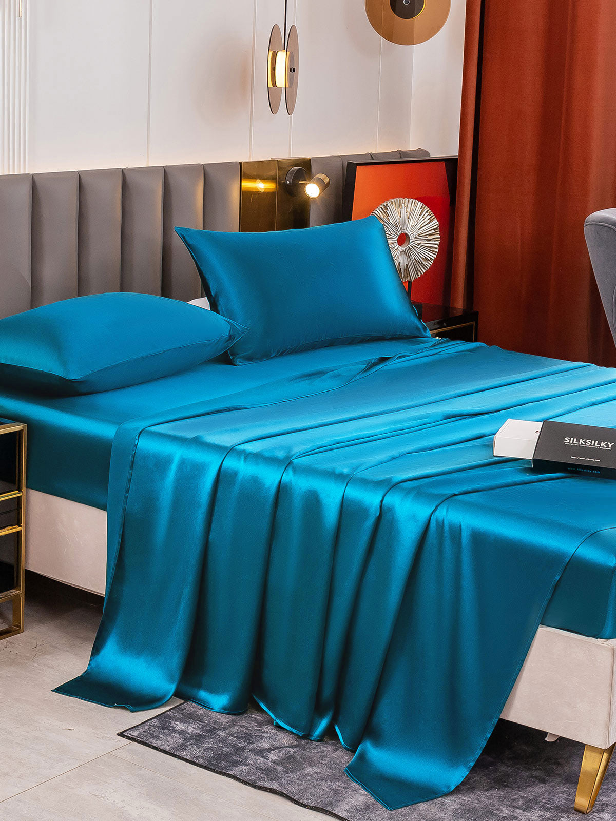 SilkSilky US 19Momme Pure Silk Bedding Set Teal 005