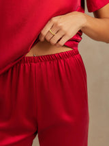 [Wine] SilkSilky  19Momme Machine-Washable Silk Short Sleeve Women's Pajamas 005
