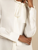 [White] SilkSilky  Long Sleeve Tie Neck Blouse 005
