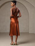 SilkSilky  Pure Silk Sleeveless V Neck Dress Caramel 004