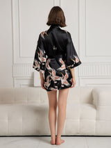 [Black] SilkSilky  19Momme 3/4 Sleeve Women's Robe 002