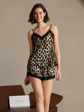 SilkSilky Pure Silk V Neck Camisole Set Leopard 004