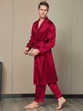 SilkSilky US Pure Silk Long Sleeve Lapel Men's Robe Wine 005