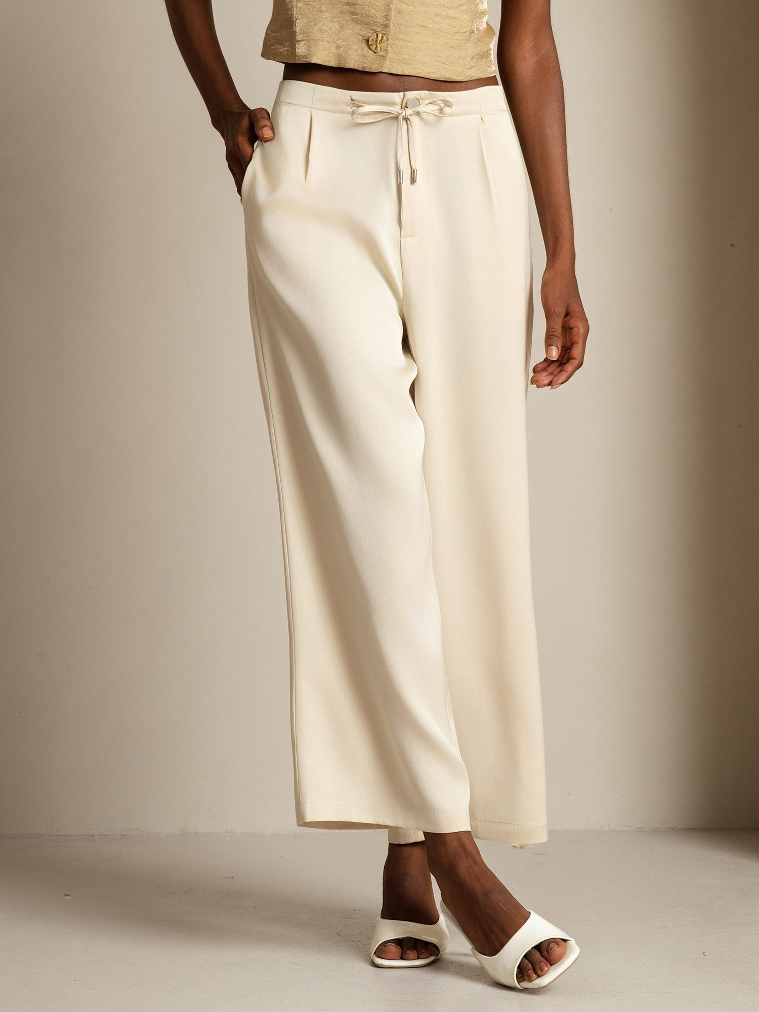 [Beige] SilkSilky 19Momme Silk Womens Pants 003