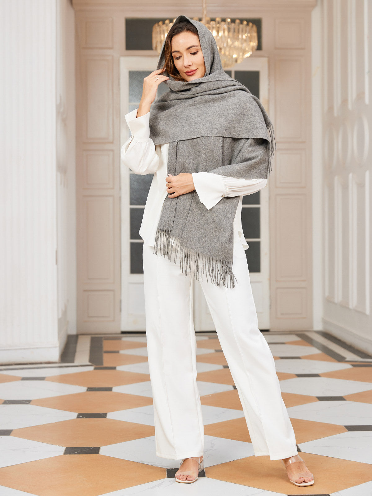 [Gray] SilkSilky  Wool Scarf 003
