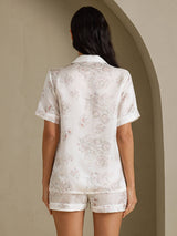 [Cream Floral] SilkSilky  Short Sleeve Notch Collar Women's Pajamas 002