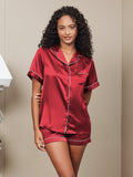 SilkSilky US Pure Silk Short Sleeve Lapel Women's Pajamas Wine 001