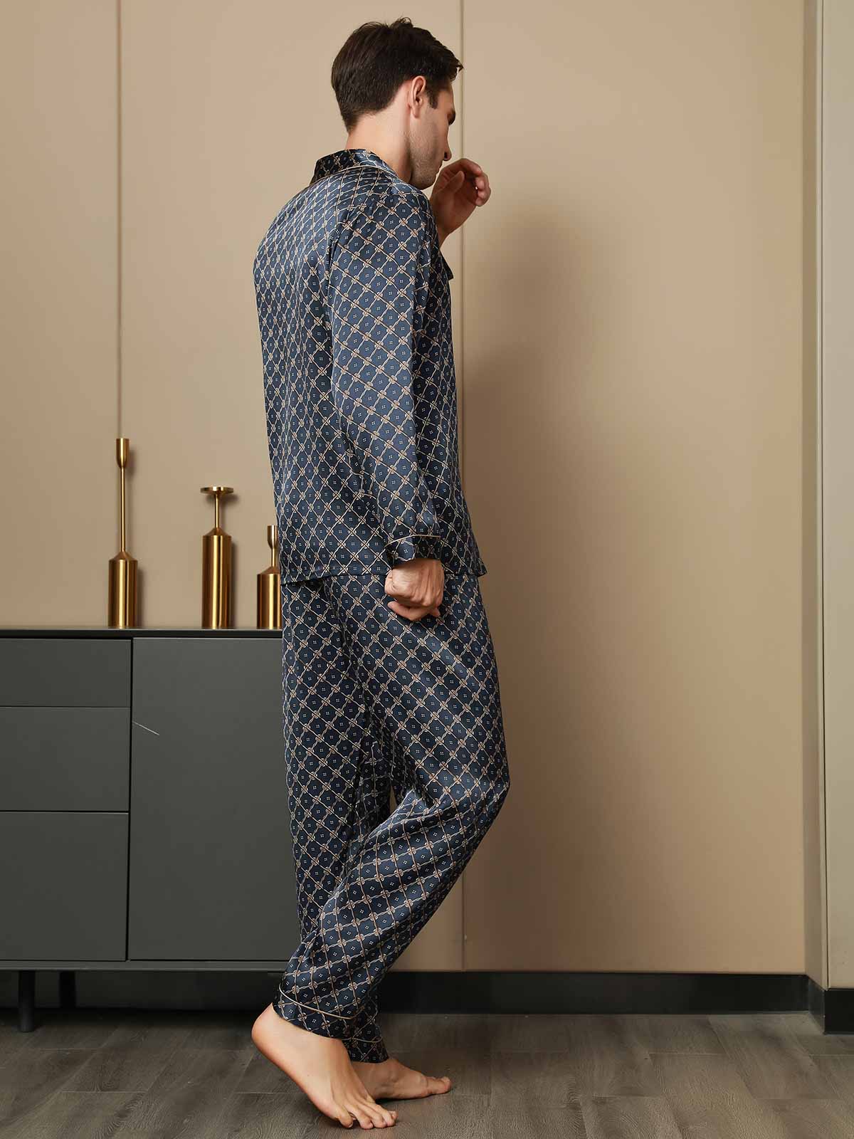 [Navy Chain] SilkSilky  Pure Silk Mens Pajamas 003