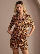 [Black Tiger] SilkSilky  Short Sleeve Lapel Collar Women's Pajamas 005
