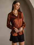 SilkSilky  Silk Blend Long Sleeve Collar Women's Shirt Coffee 005