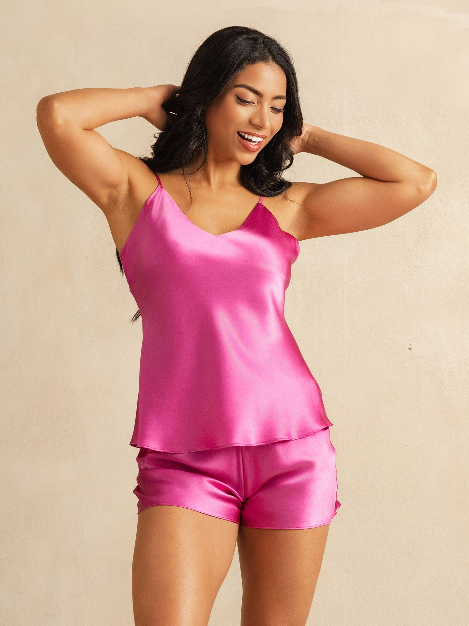 [Rose Red] SilkSilky  Pure Silk V Neck Camisole Set 003