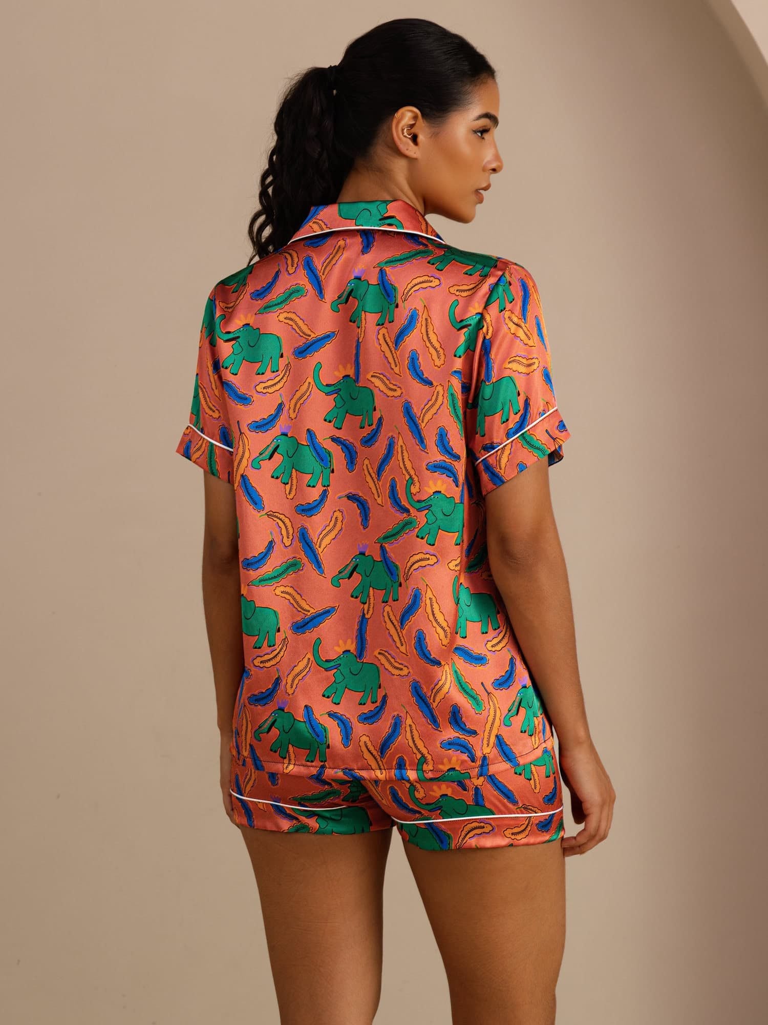 [Clay Elephant] SilkSilky  Short Sleeve Lapel Collar Women's Pajamas 002