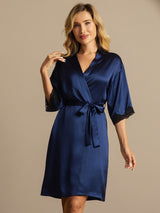 [Dark Blue] SilkSilky  Half Sleeve Women's Robe 004
