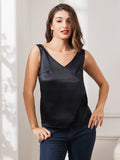 SilkSilky US Pure Silk Sleeveless V Neck Camisole Top Black 004