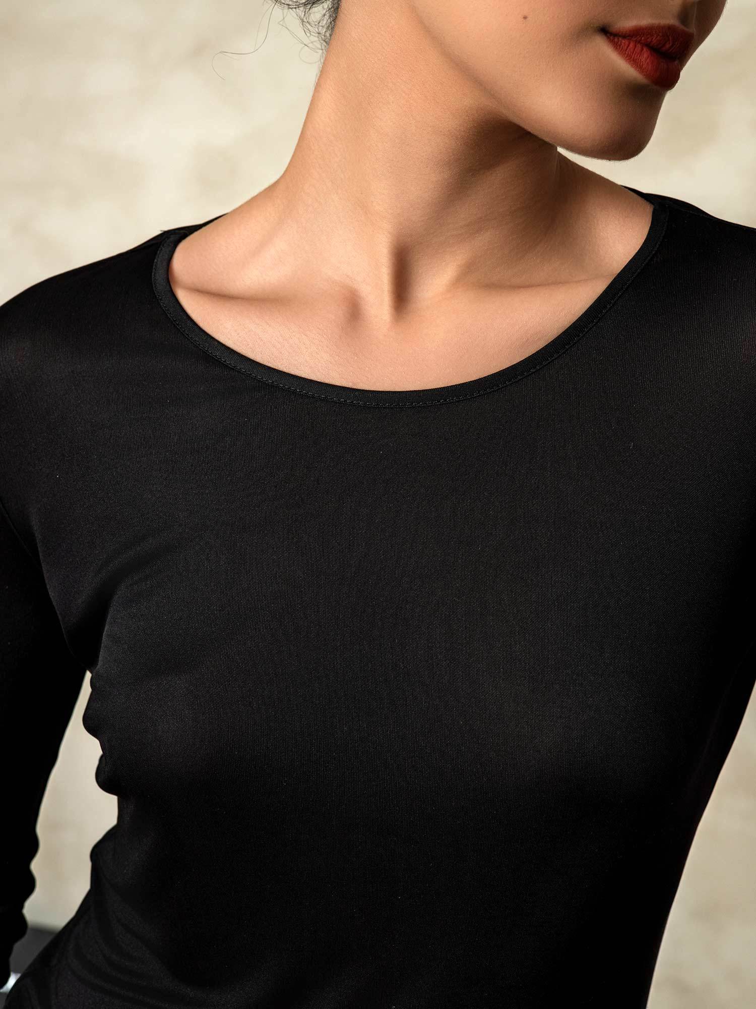 [Black] SilkSilky Silk Round Neck Women's Pajamas 005