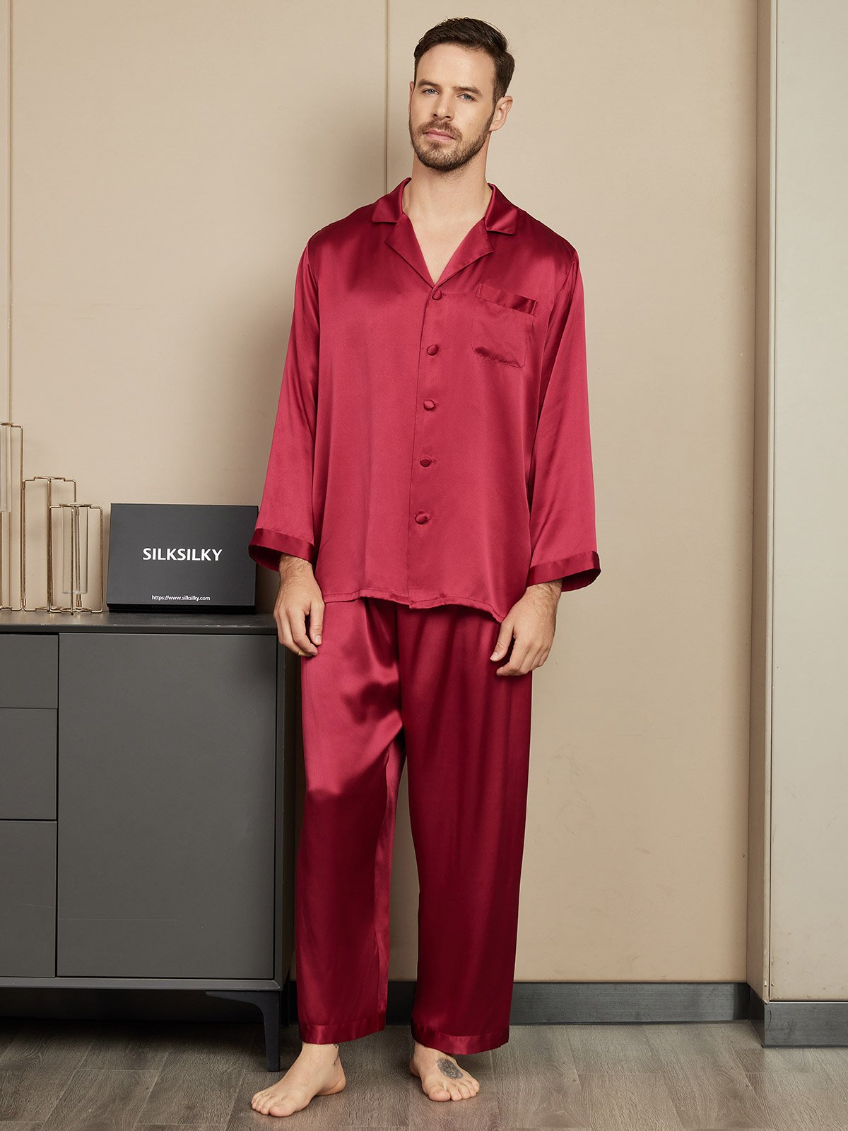 [Wine] SilkSilky  Pure Silk Mens Pajamas 001