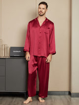 [Wine] SilkSilky  Long Sleeve Notch Collar Men's Pajamas 001