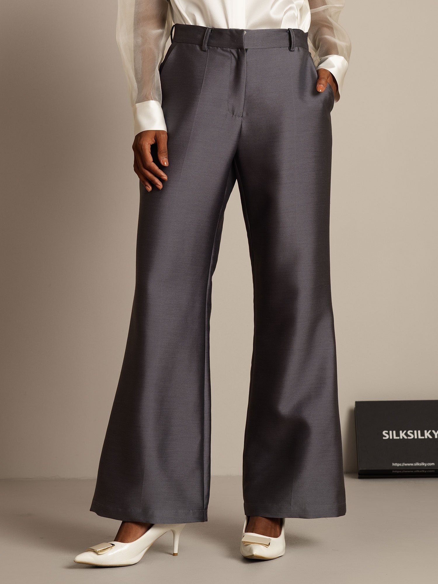 [Gray] SilkSilky  32Momme Silk Womens Pants 001,