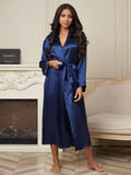 SilkSilky US Pure Silk Long Sleeve Womens Robe DarkBlue 006