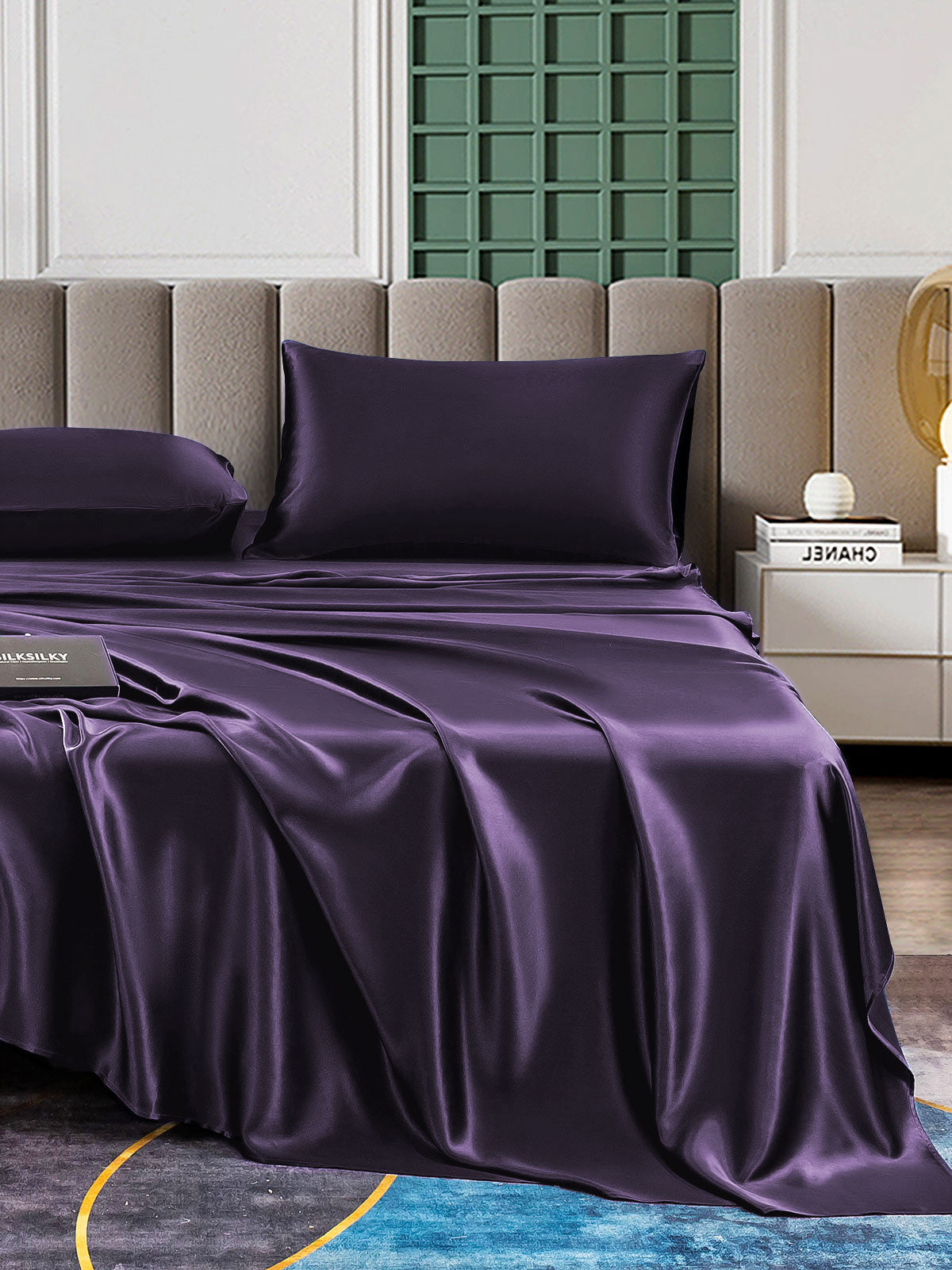 SilkSilky US 25Momme Pure Silk Bedding Set DeepPurple 001