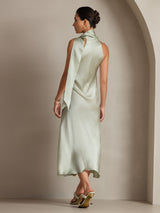 [Light Green] SilkSilky  Sleeveless Tie Neck Dress 002