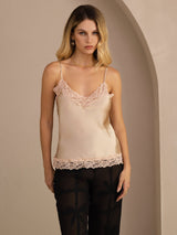 [Champagne] SilkSilky Spaghetti Strap V Neck Camisole Top 003
