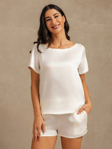 [White] SilkSilky  Short Sleeve Round Neck Women's Pajamas 007