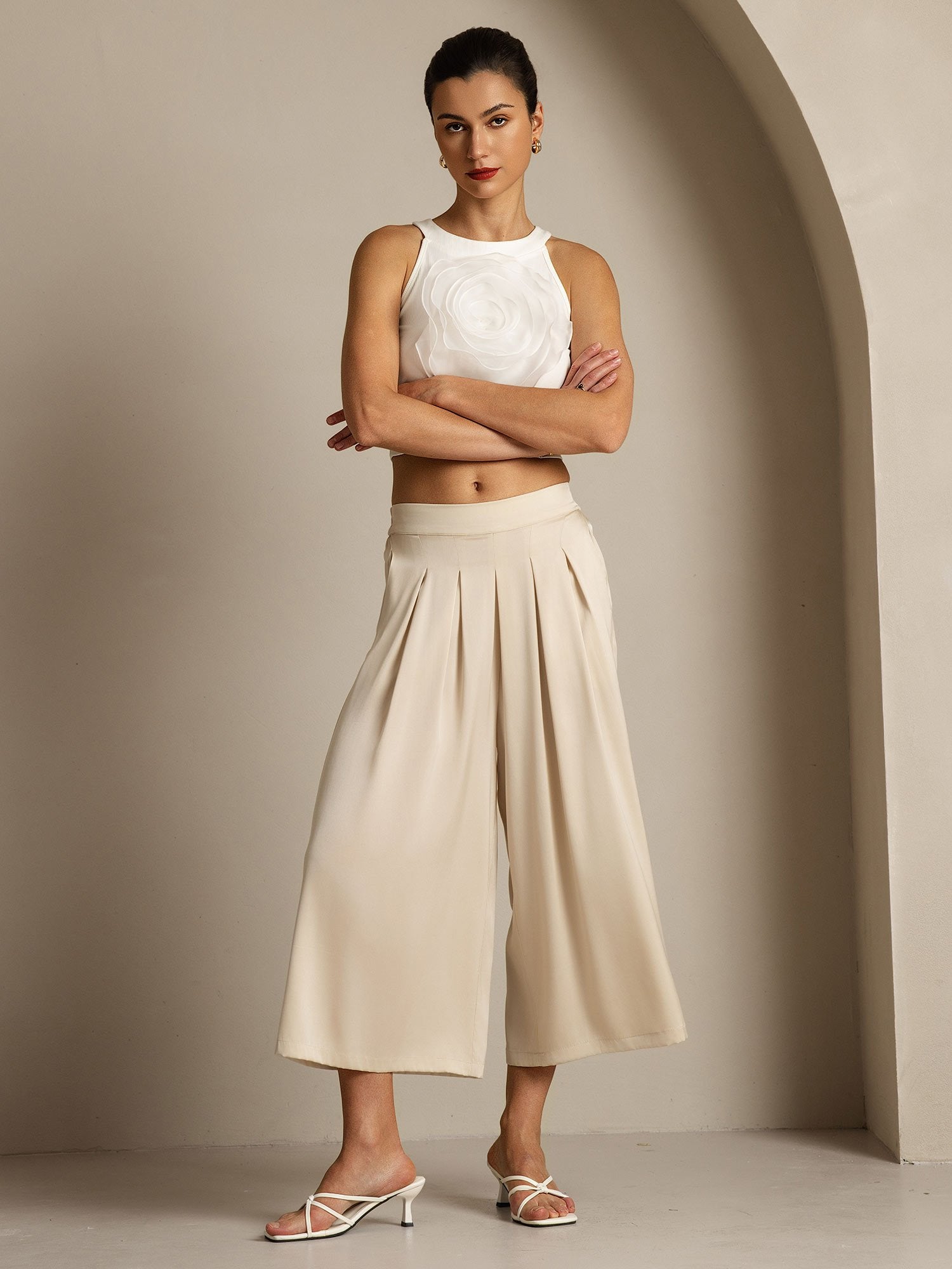 [Beige] SilkSilky 19Momme Silk Womens Pants 008