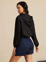 [Black] SilkSilky 18Momme Silk Satin Surah Long Sleeve Stand Collar Women's Outerwear 002