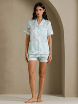 [Sky Floral] SilkSilky  Short Sleeve Notch Collar Women's Pajamas 007
