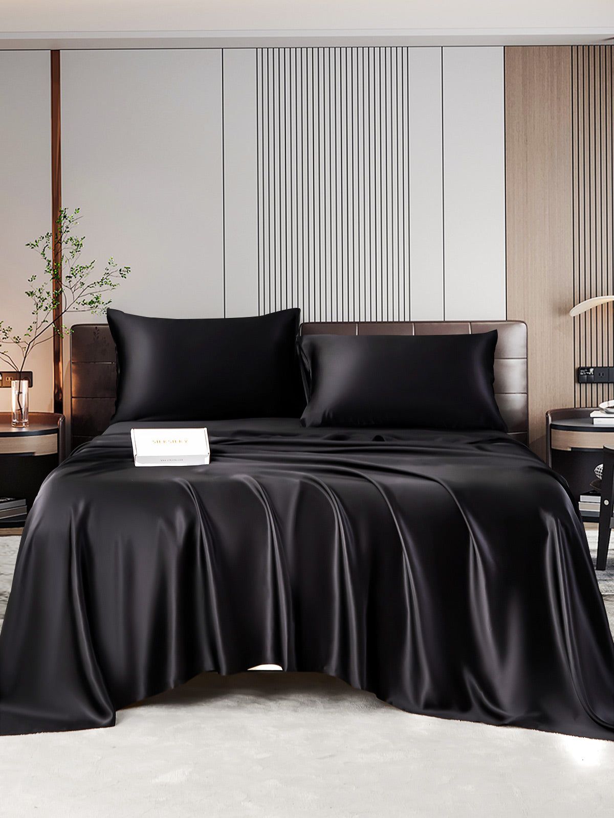 SilkSilky US 22Momme Pure Silk Bedding Set Black 001