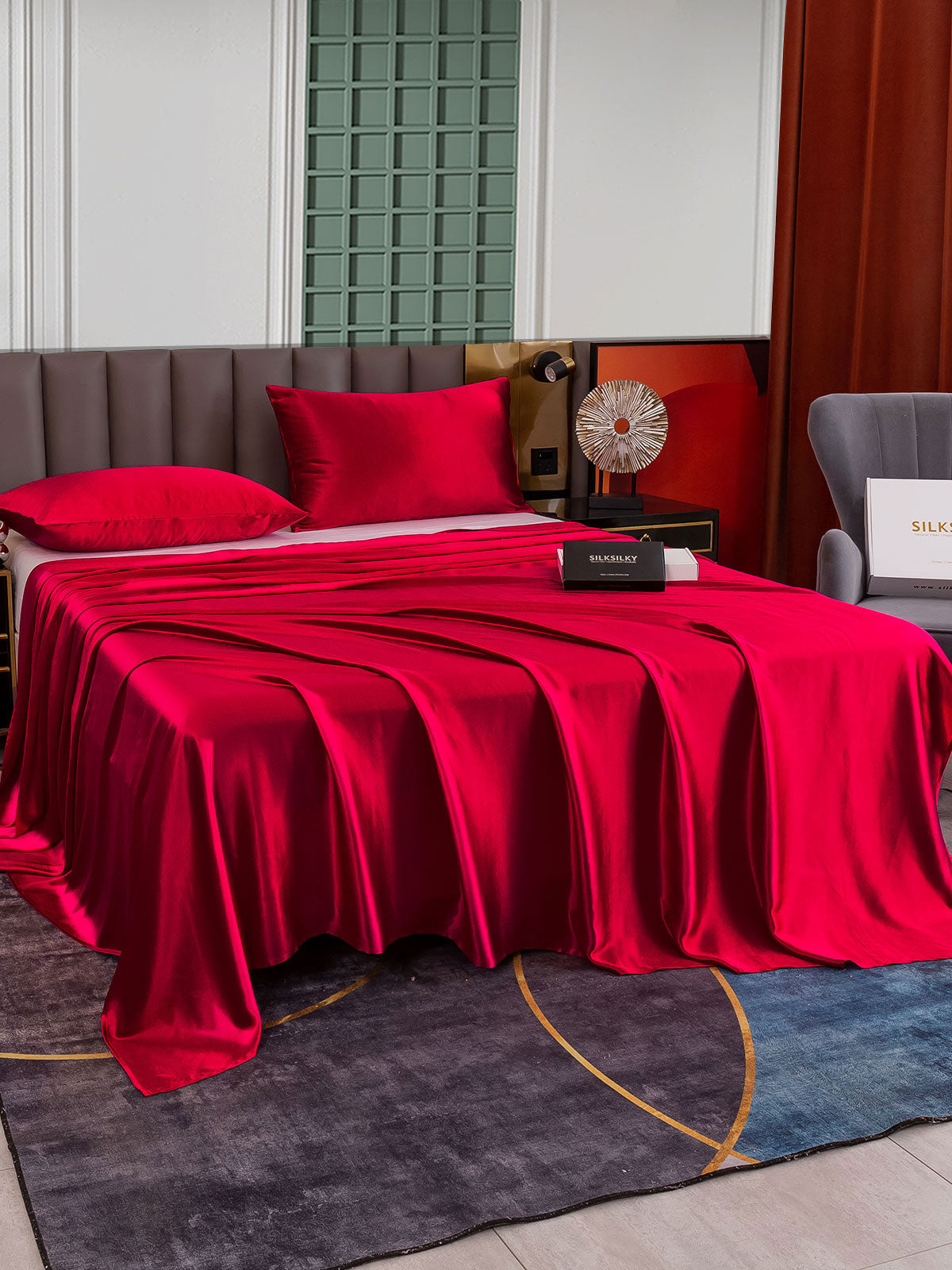 [Wine] SilkSilky  25Momme Pure Silk Bedding Set 001