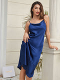 SilkSilky US Silk Sleeveless Cowl Neck Dress DarkBlue 007