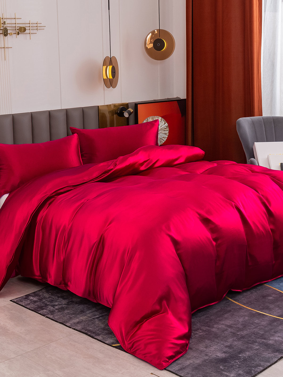 SilkSilky US 19Momme Pure Silk Bedding Set Wine 001