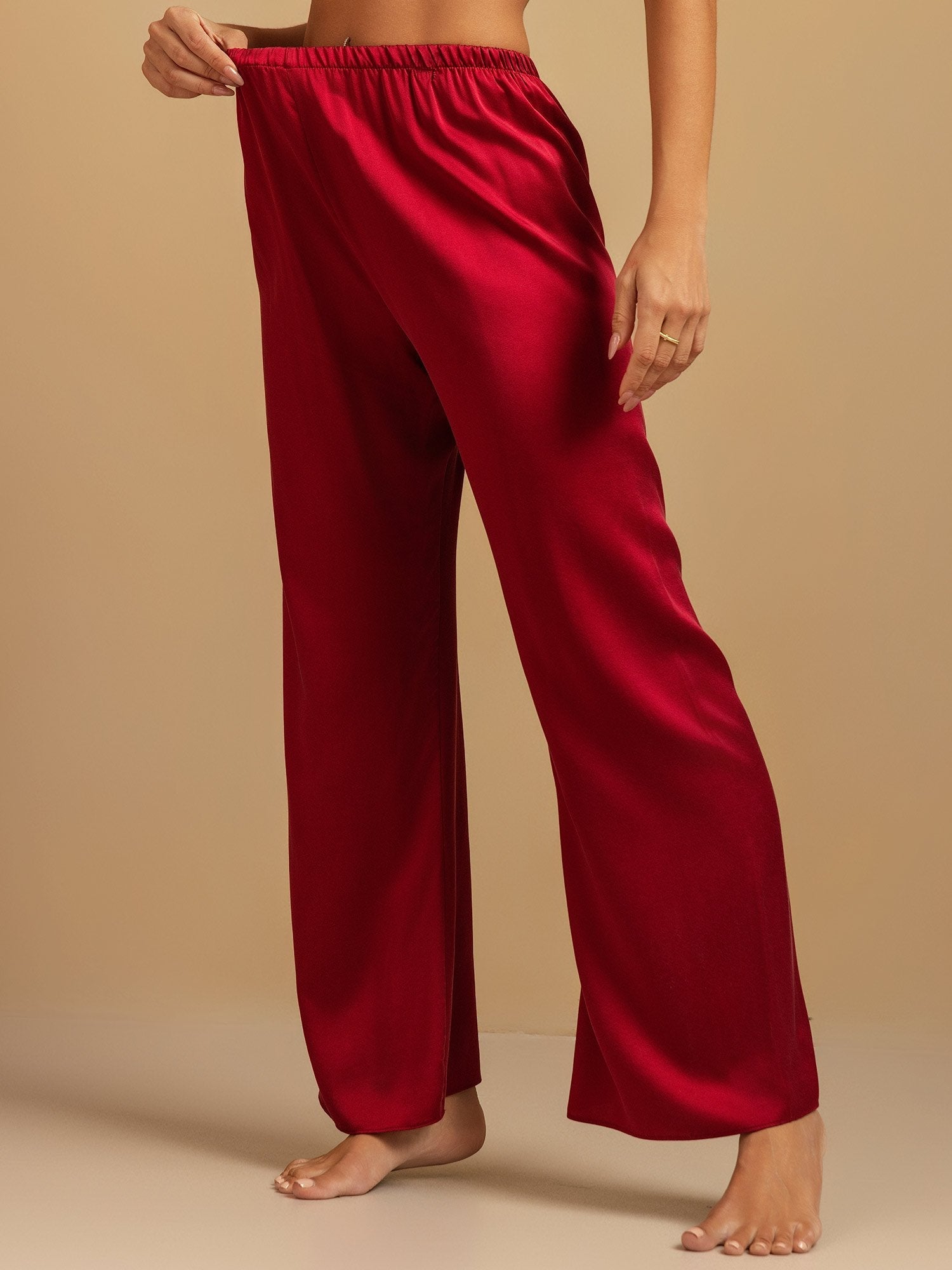 [Wine] SilkSilky  19Momme Silk Womens Sleep Bottoms 001,