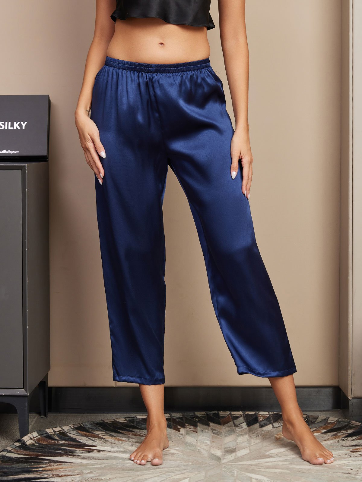 [Dark Blue] SilkSilky  Pure Silk Womens Sleep Bottoms 003
