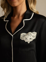 [Black] SilkSilky  Pure Silk Lapel Collar Nightshirt 004