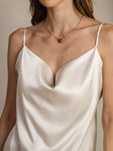 [Light Gray] SilkSilky  19Momme Stretch Silk Charmeuse Spaghetti Strap Cowl Neck Camisole Top 005