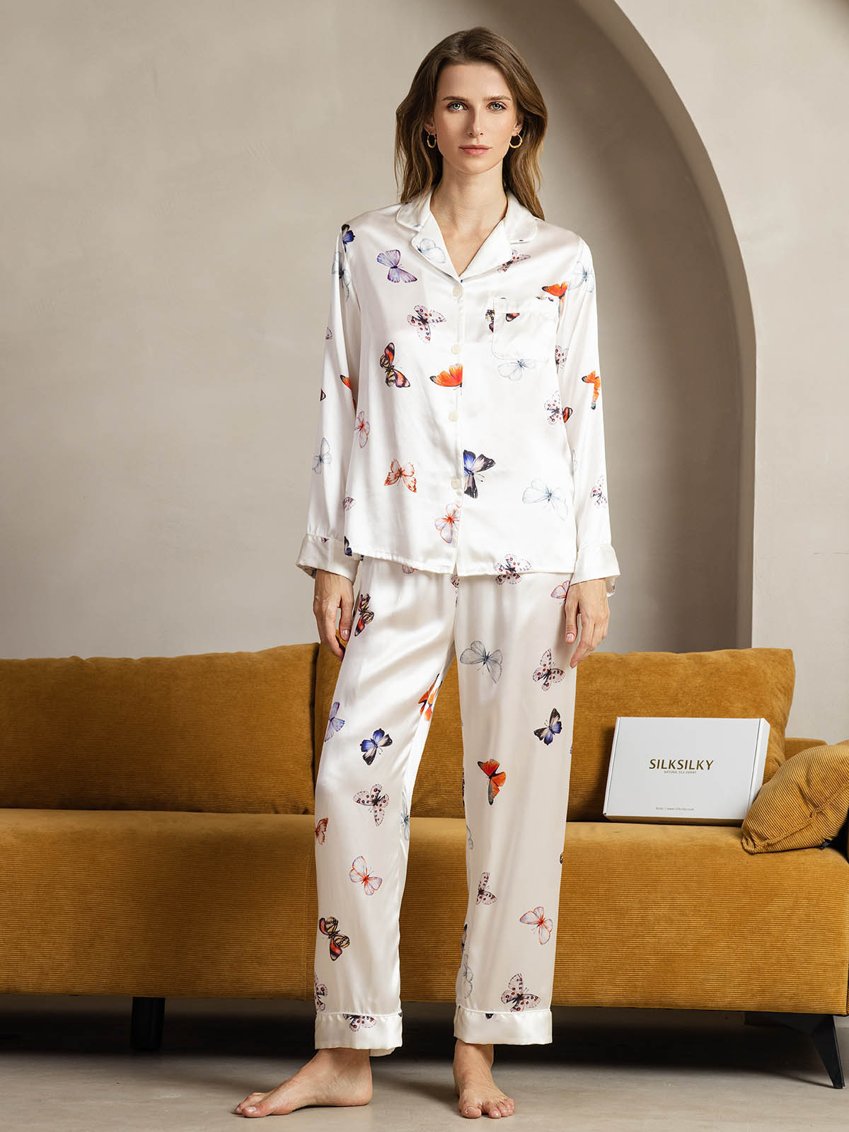 [White Butterfly] SilkSilky  Pure Silk Womens Pajamas 001