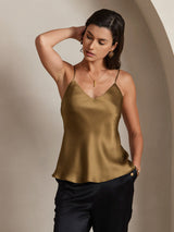 [Coffee] SilkSilky  Spaghetti Strap V Neck Camisole Top 001