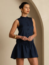 [Dark Blue] SilkSilky  Sleeveless Stand Collar Dress 001
