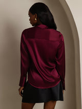 [Dark Red] SilkSilky  Long Sleeve Lapel Collar Women's Shirt 002