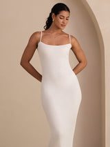 [White] SilkSilky Spaghetti Strap Square Neck Dress 003