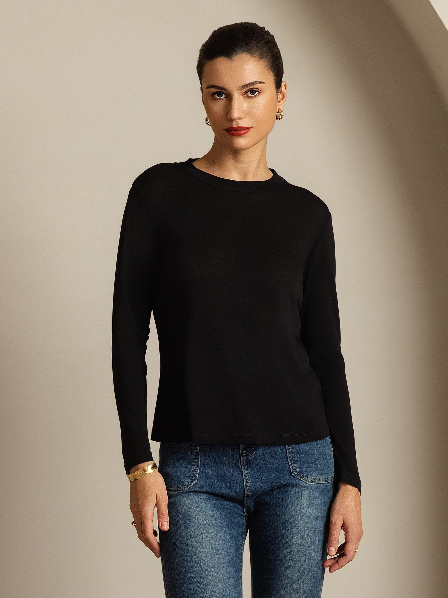 [Black] SilkSilky  Pure Silk Womens T-Shirt 005