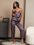 SilkSilky US Pure Silk Sleeveless V Neck Camisole Set PurpleGray 004