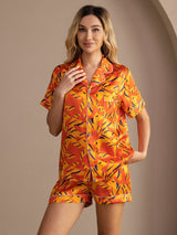 [Orange Fox] SilkSilky Short Sleeve Lapel Collar Women's Pajamas 004