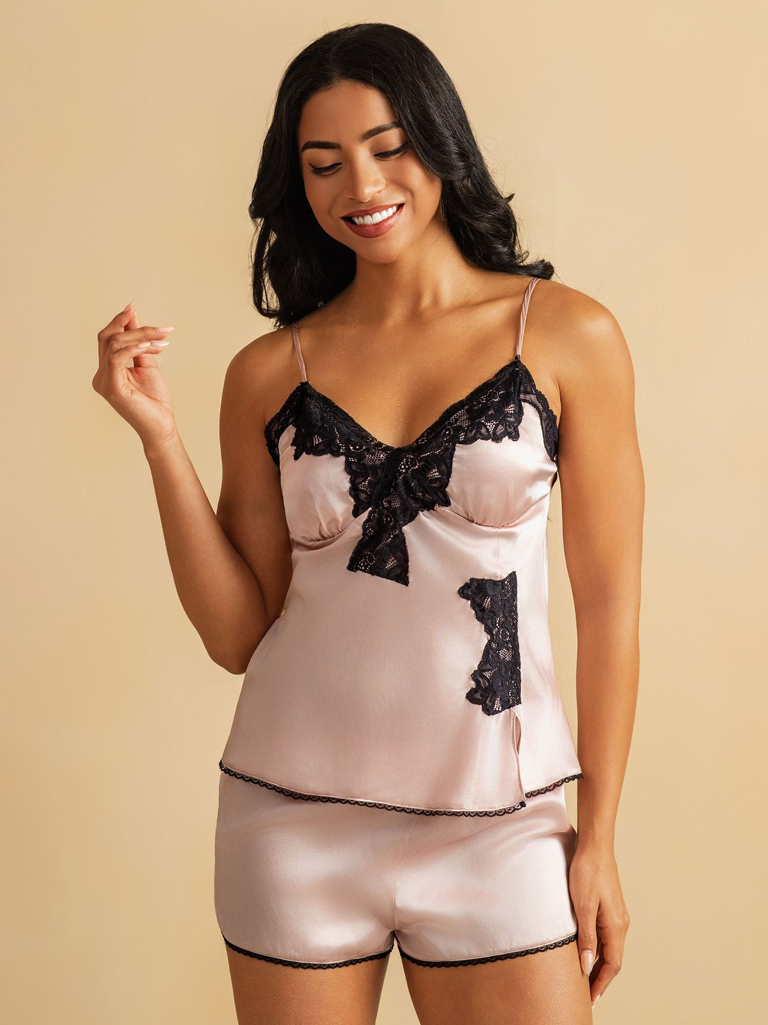 [Pink] SilkSilky Pure Silk Wrap Camisole Set 003