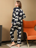 SilkSilky USPureSilkLongSleeveLapelWomen'sPajamasDarkBlue002