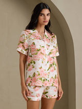 [White Peony] SilkSilky Short Sleeve Notch Collar Women's Pajamas 003