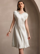 [Light Green] SilkSilky  Cap Sleeve V Neck Nightgown 004